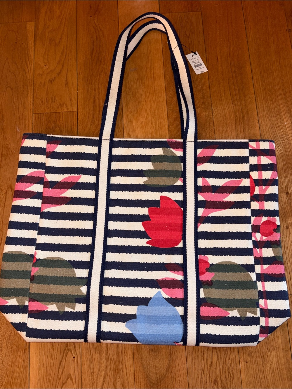 NWT Talbots Striped Floral Canvas Tote Bag - Navy & White - never used